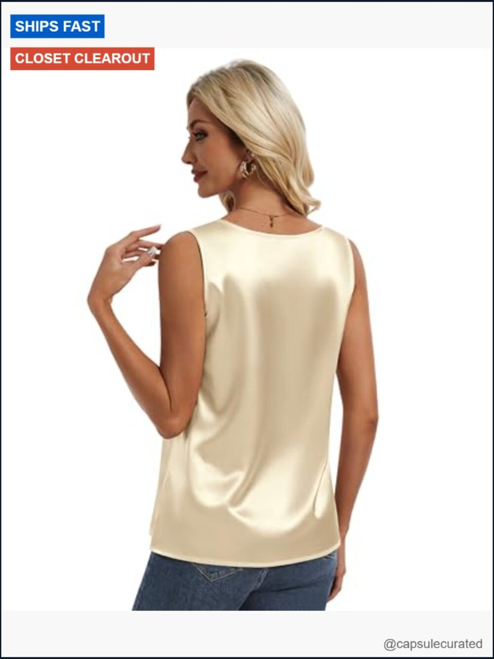 Silk Satin Scoop Neck Tank Top Sleeveless Casual Dressy Blouse Camisole - Picture 4 of 6